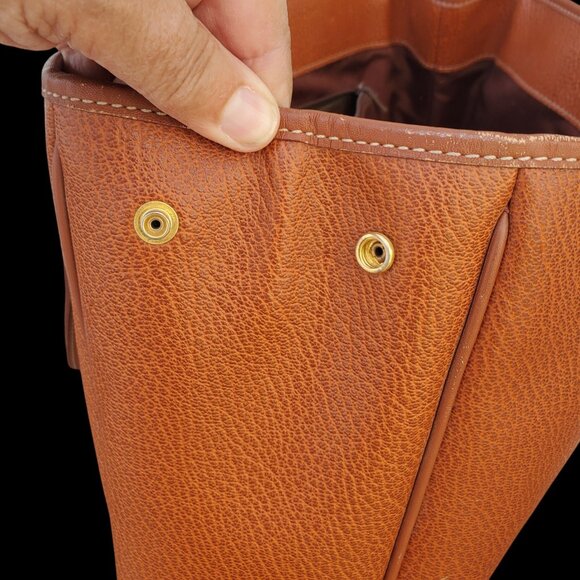 Vintage 1990s Marie Claire Cognac Leather Shoulder Tote Bag w/ Gold Hardware - Picture 11 of 14